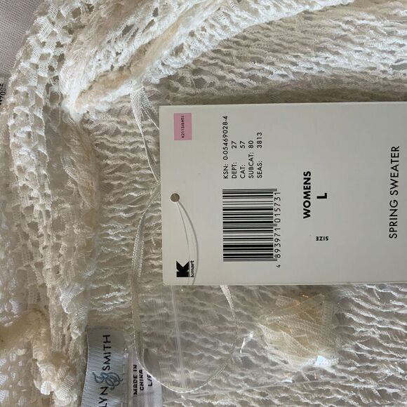 Jaclyn Smith White Long Sleeve Knit Open Front Cottage Cardigan Sweater Large - Picture 12 of 12